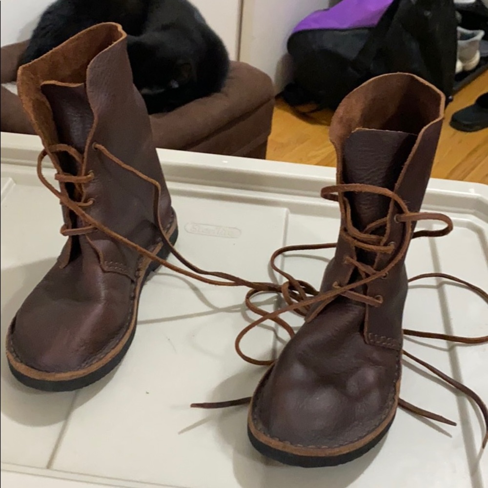 Brown leather lace up boots